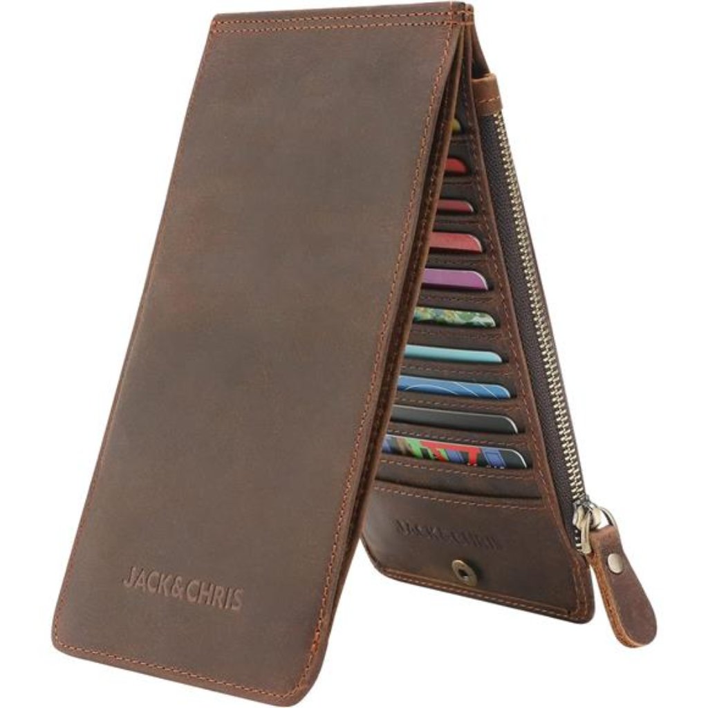 Leather Multi Card Organizer Wallet Credit Card Holder Thin Wallet Zipper Pocket